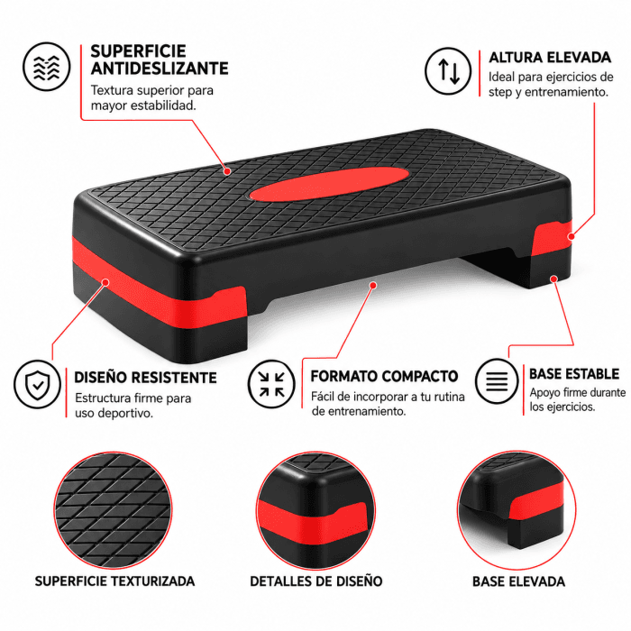 Step Aeróbico 2 Niveles Fitness Plataforma Antideslizante - Vista 2 - Safe Sport Chile