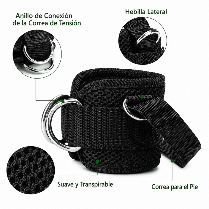 Par Tobilleras para Polea Negras con Pedal | Entrenamiento de Glúteos y Piernas - Vista 3 - Safe Sport Chile