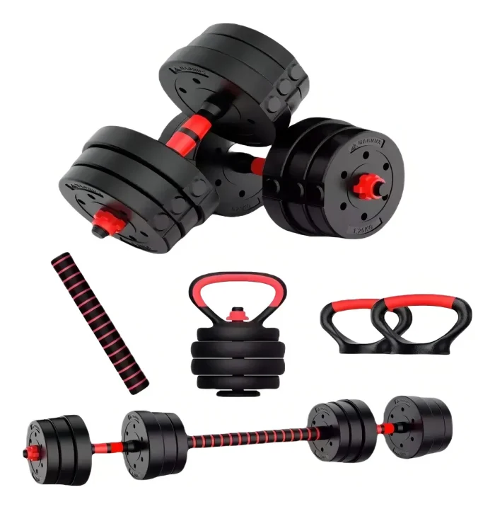 Kit Pesas Training 20 kg – Set Convertible en Barra Larga, Mancuernas y Pesa Rusa - Vista 1 - Safe Sport Chile