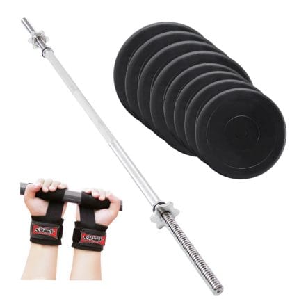Pack 30KG – Barra 180cm + Discos Eco Rubber + Correa con Muñequeras - Safe Sport Chile