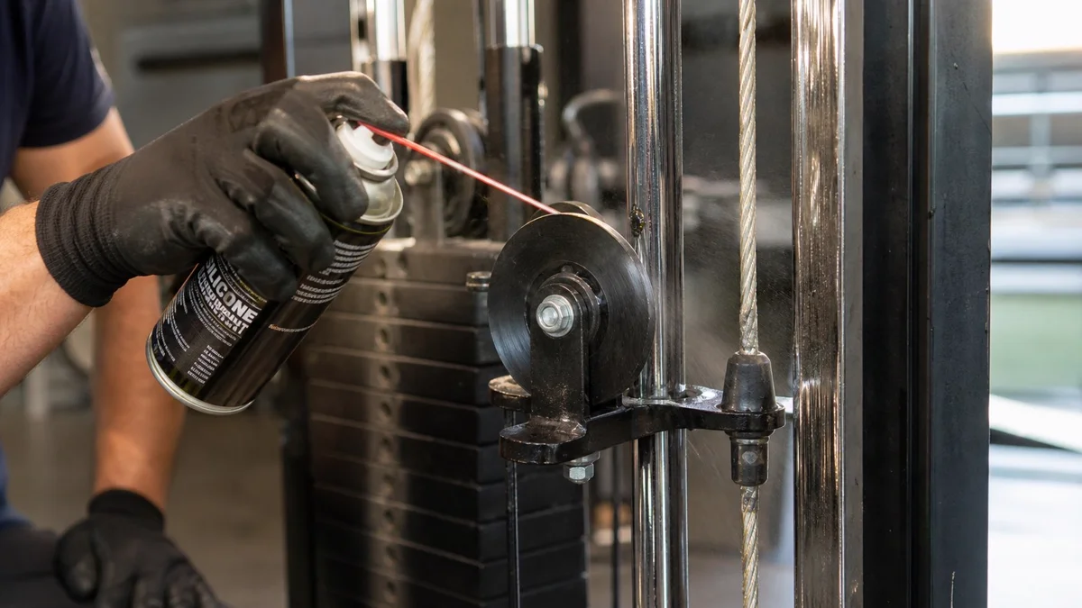 Mantenimiento de máquinas de gimnasio y lubricación de cables y poleas
