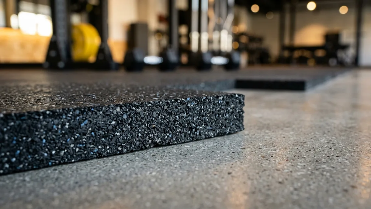 Detalle del espesor y densidad de piso de caucho para gimnasio - Safe Sport