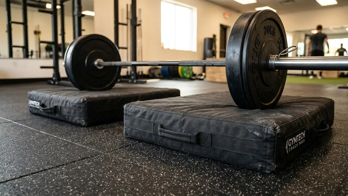 Barra con discos sobre drop pads para amortiguar peso muerto - Safe Sport