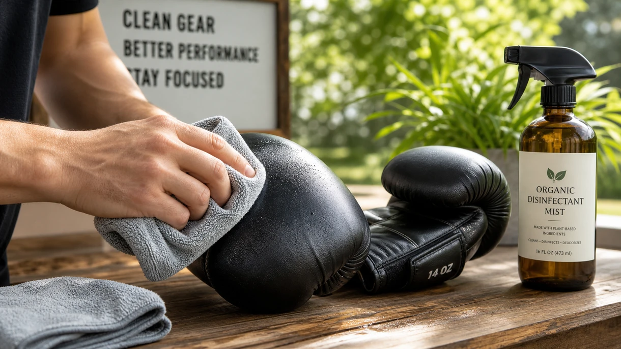 Limpieza exterior y desinfección preventiva para desodorizar guantes de boxeo