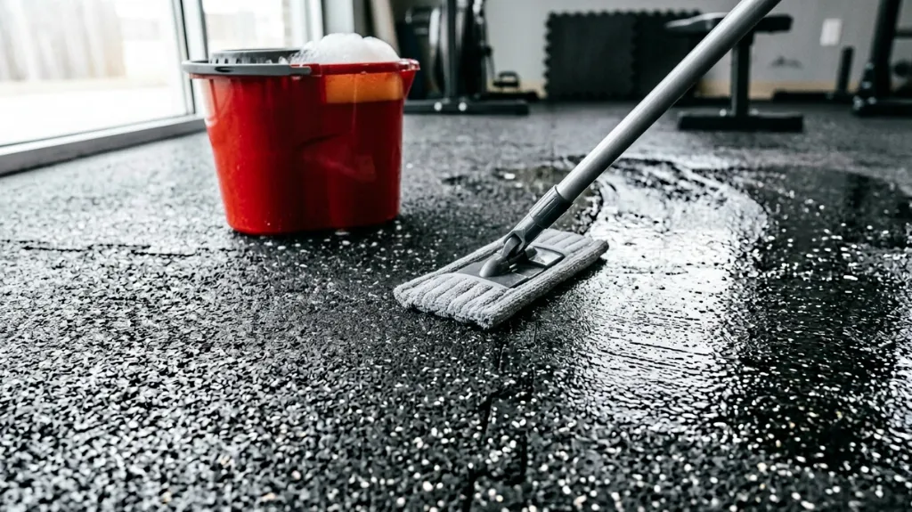 Lavado con mopa de microfibra y jabón neutro para quitar olor a caucho en gimnasio - Safe Sport