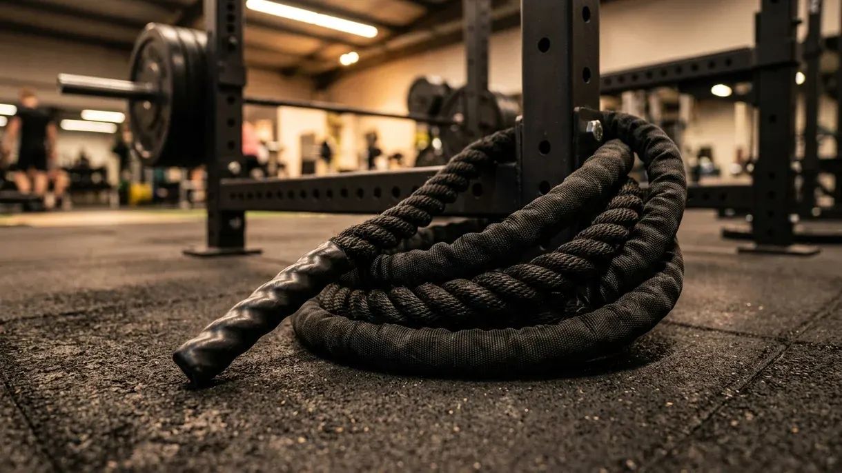 Detalle de battle rope con cuerdas de batalla reforzadas de Safe Sport