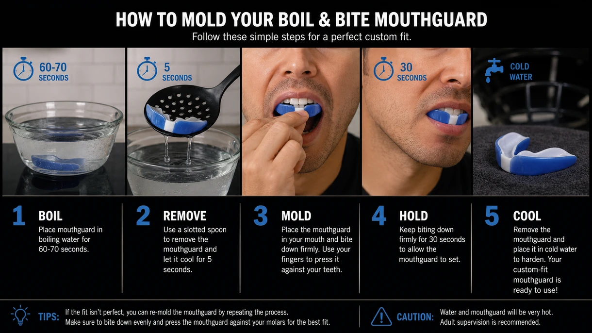 Extracción de protector bucal termo-adaptable de agua caliente para moldear a medida